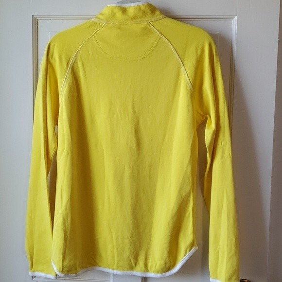 PETER MILLAR YELLOW WHITE QUARTER ZIP 100% COTTON TOP SIZE LARGE GOLF PREPPY - Picture 5 of 8